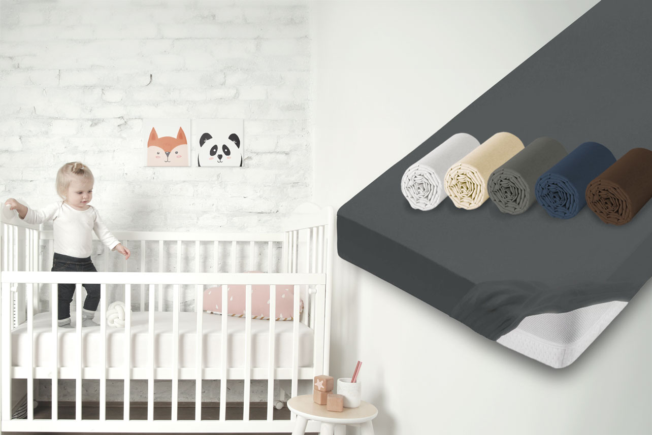 Jersey-Spannbettlaken für Baby- & Kinderbetten aus 100% Baumwolle, mit Rundumgummizug 