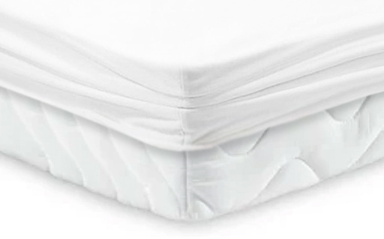 Jersey-Spannbettlaken, innenliegend komplett beschichtet inklusive der Seitenteile, wasserdicht